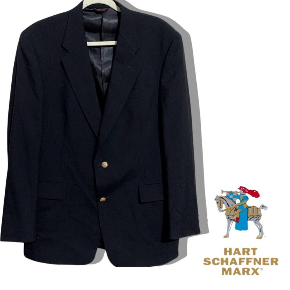 Hart Schaffner & Marx Solid Black Wool Two Button Blazer Dinner Jacket